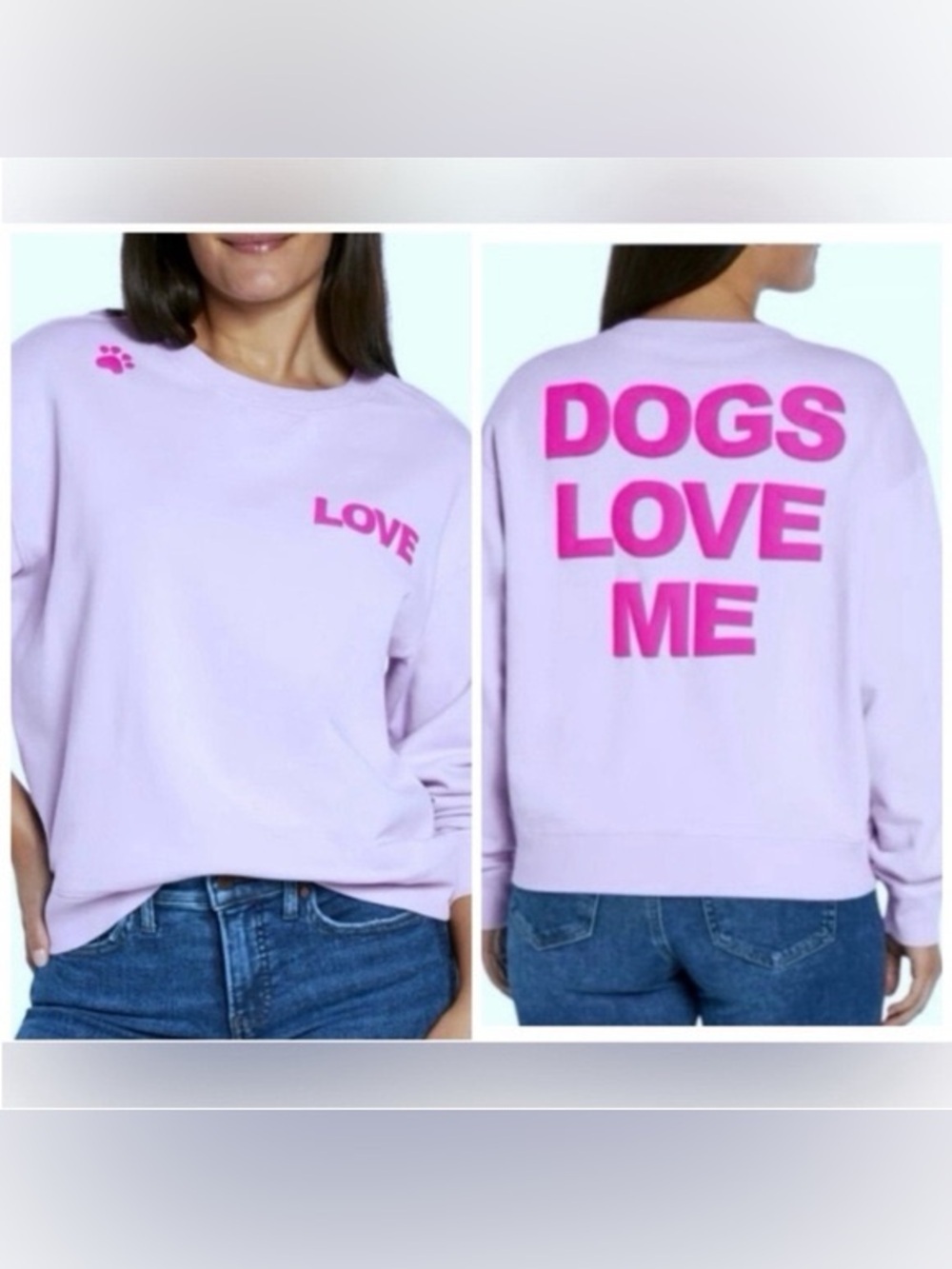 Wildfox | Women's Dogs Love Me Pullover Sweatshirt Size Large Light Purple Pink